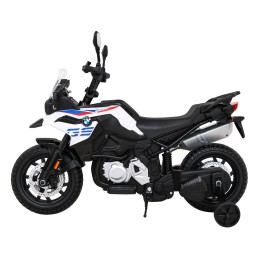 Motor BMW F850 GS na akumulator dla dzieci Biały + Kółka pomocnicze + Audio LED + Wolny Start + EVA