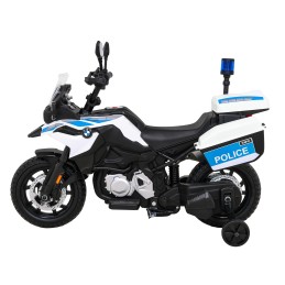 Motor Policyjny BMW F850 GS na akumulator dla dzieci + Kółka pomocnicze + Syrena + Światła + 2 Kufry + Wolny Start